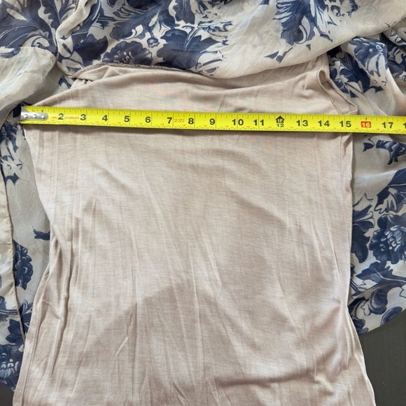 Tendenze 100% Silk Beige Blue Floral‎ Kimono Asymmetrical Flowy Blouse Italy - Picture 8 of 9